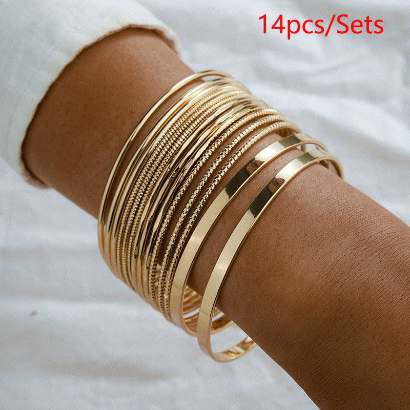 Wholesale Alloy Geometric Electroplated Multilayer Stacked Unisex And Women's Bracelet 6Piece Set - Image 15