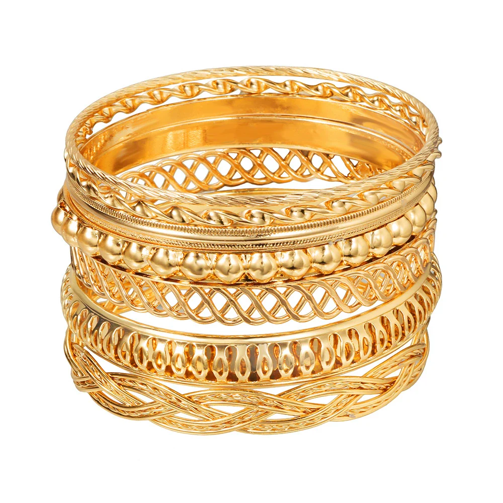 Wholesale Alloy Geometric Electroplated Multilayer Stacked Unisex And Women's Bracelet 6Piece Set - Image 17