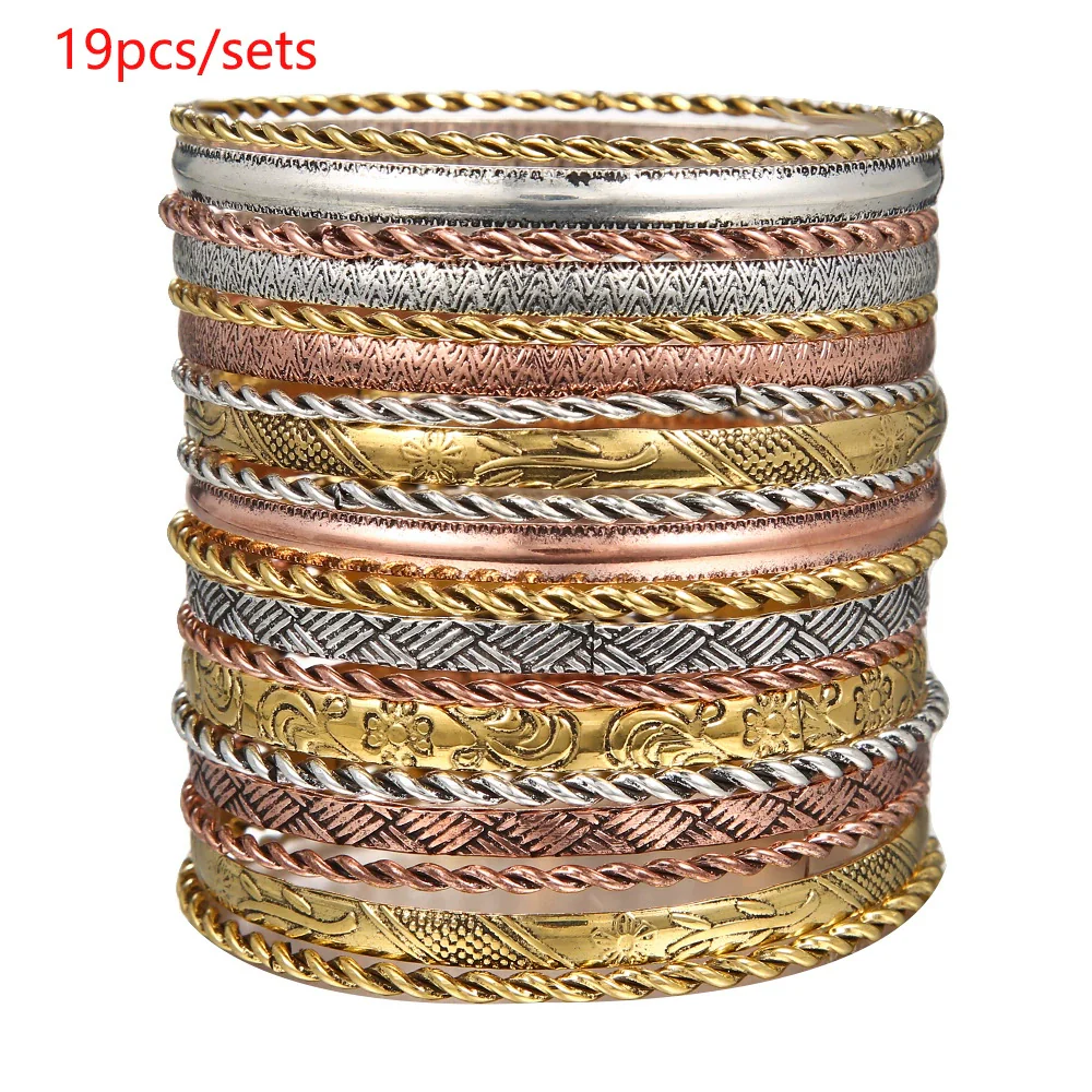 Wholesale Alloy Geometric Electroplated Multilayer Stacked Unisex And Women's Bracelet 6Piece Set - Image 21