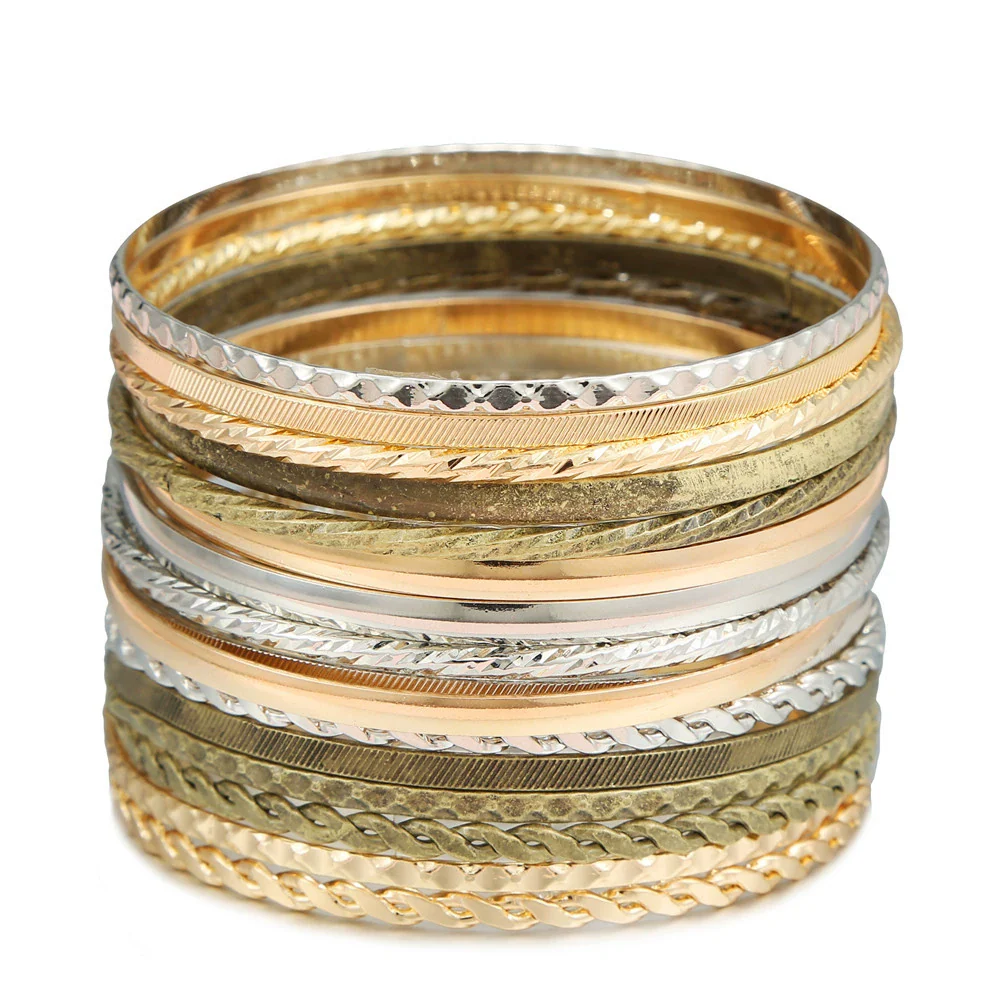 Wholesale Alloy Geometric Electroplated Multilayer Stacked Unisex And Women's Bracelet 6Piece Set - Image 22