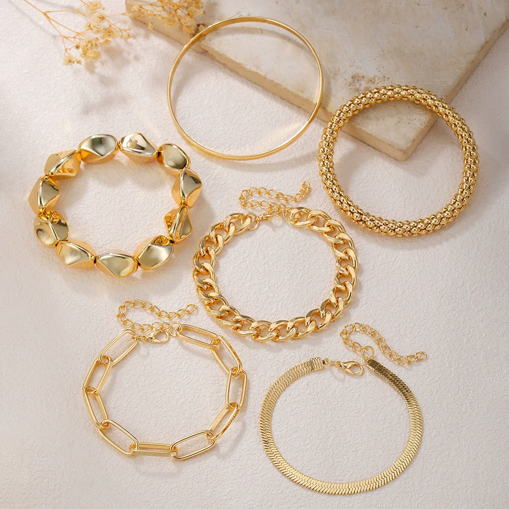 Wholesale Alloy Geometric Electroplated Multilayer Stacked Unisex And Women's Bracelet 6Piece Set - Image 3