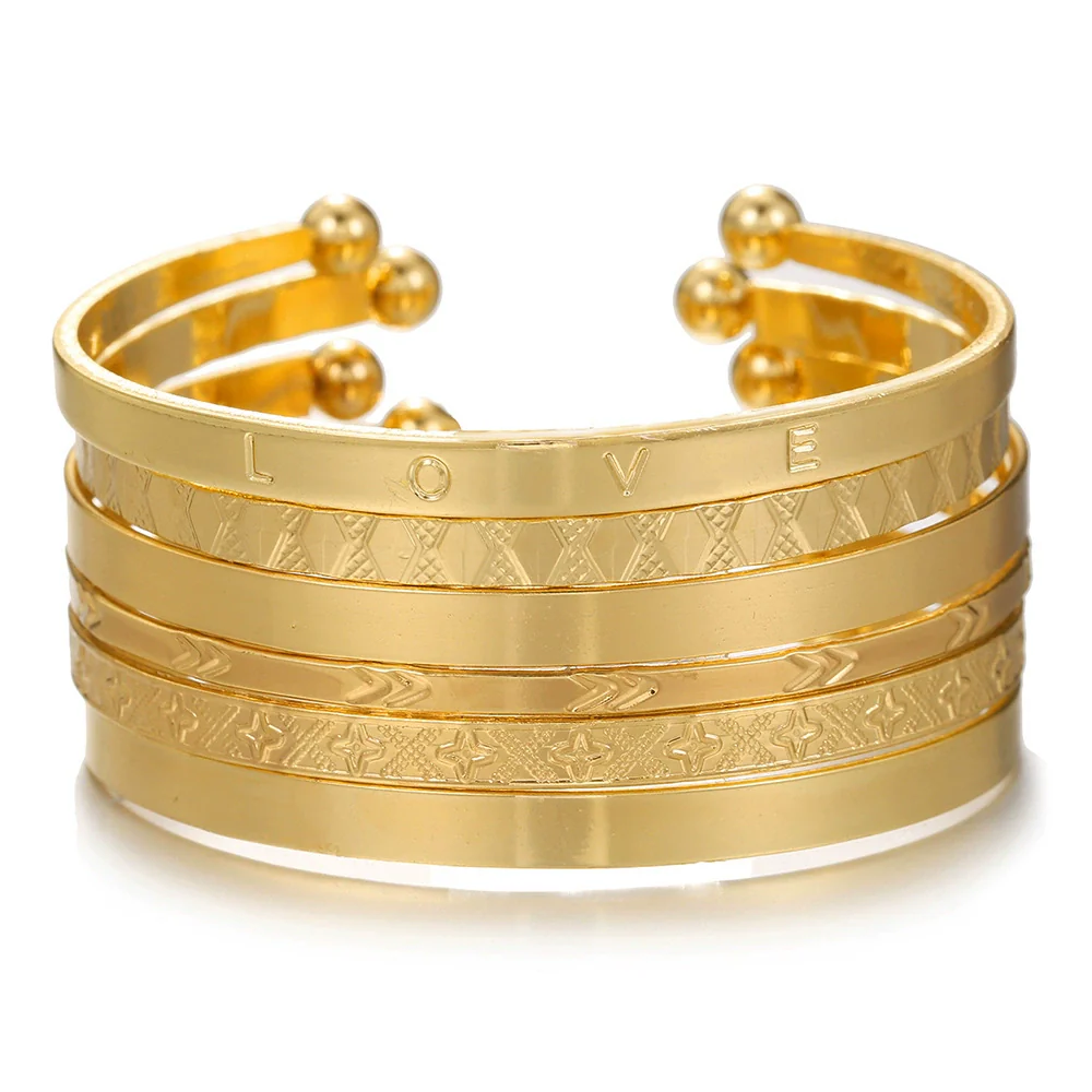 Wholesale Alloy Geometric Electroplated Multilayer Stacked Unisex And Women's Bracelet 6Piece Set - Image 31