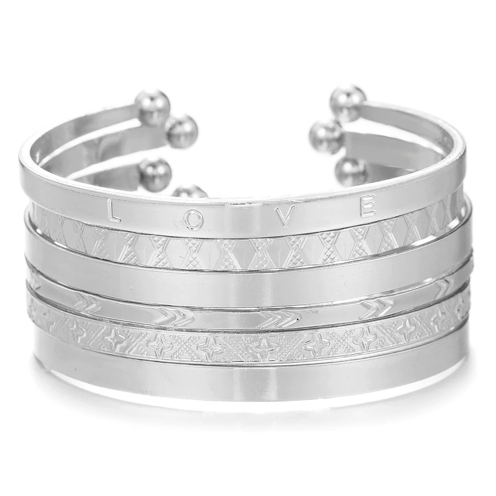 Wholesale Alloy Geometric Electroplated Multilayer Stacked Unisex And Women's Bracelet 6Piece Set - Image 32