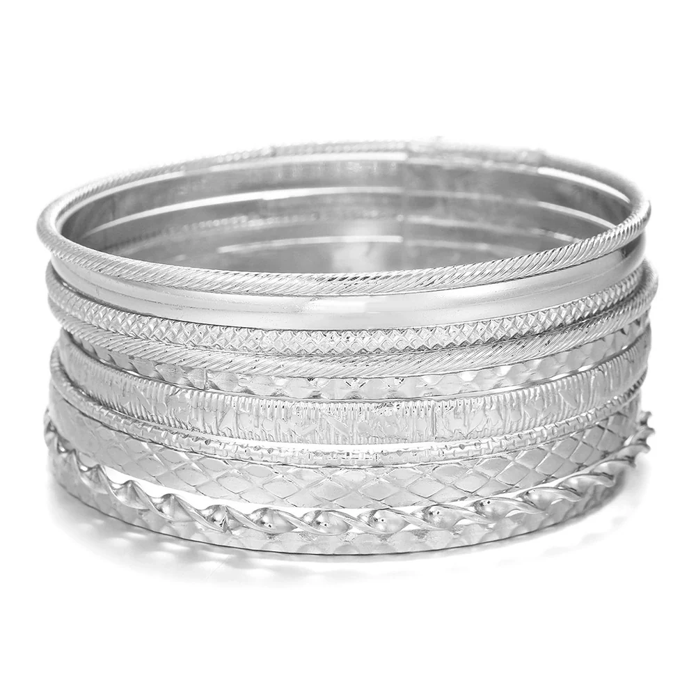 Wholesale Alloy Geometric Electroplated Multilayer Stacked Unisex And Women's Bracelet 6Piece Set - Image 34