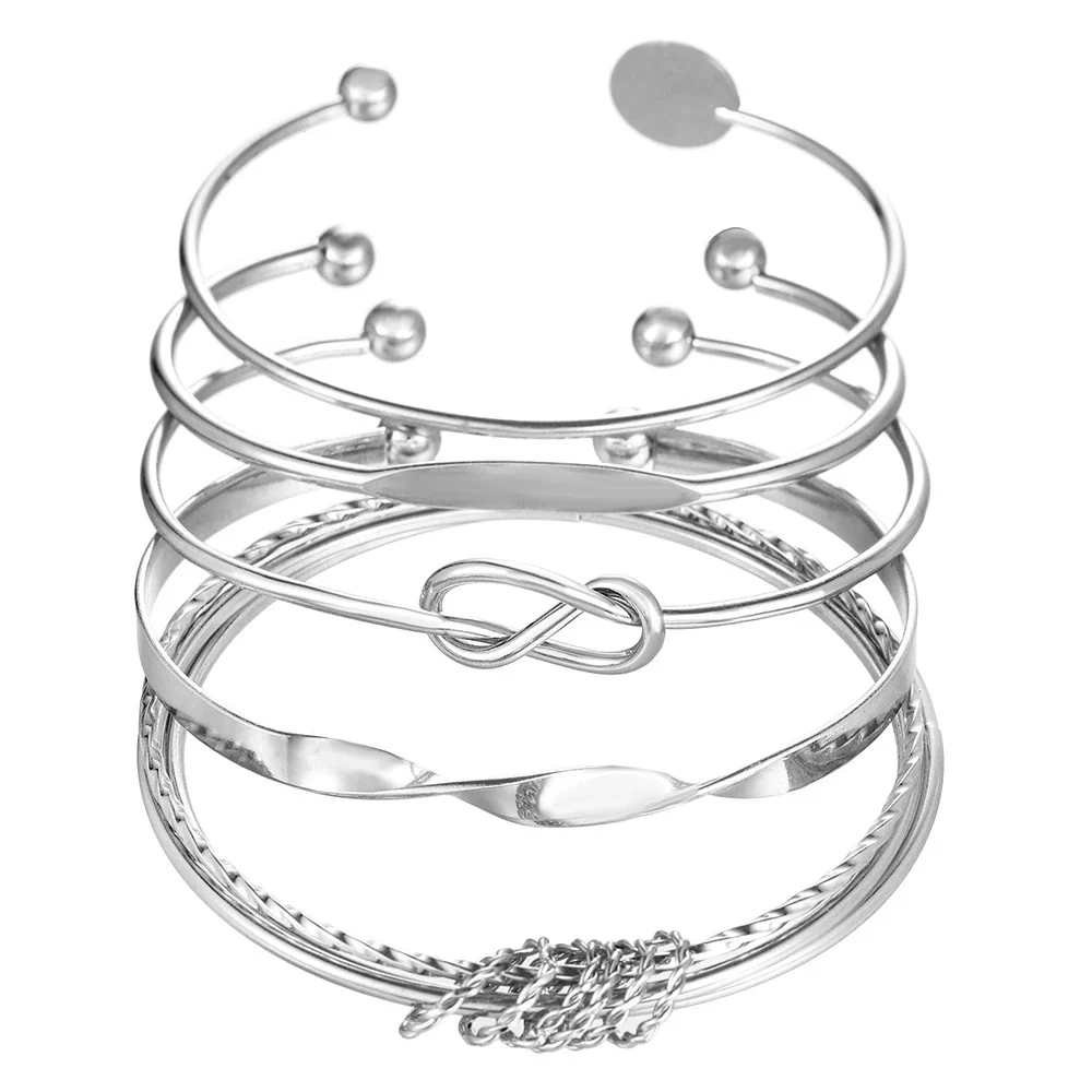 Wholesale Alloy Geometric Electroplated Multilayer Stacked Unisex And Women's Bracelet 6Piece Set - Image 39