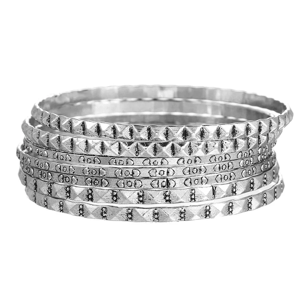 Wholesale Alloy Geometric Electroplated Multilayer Stacked Unisex And Women's Bracelet 6Piece Set - Image 52