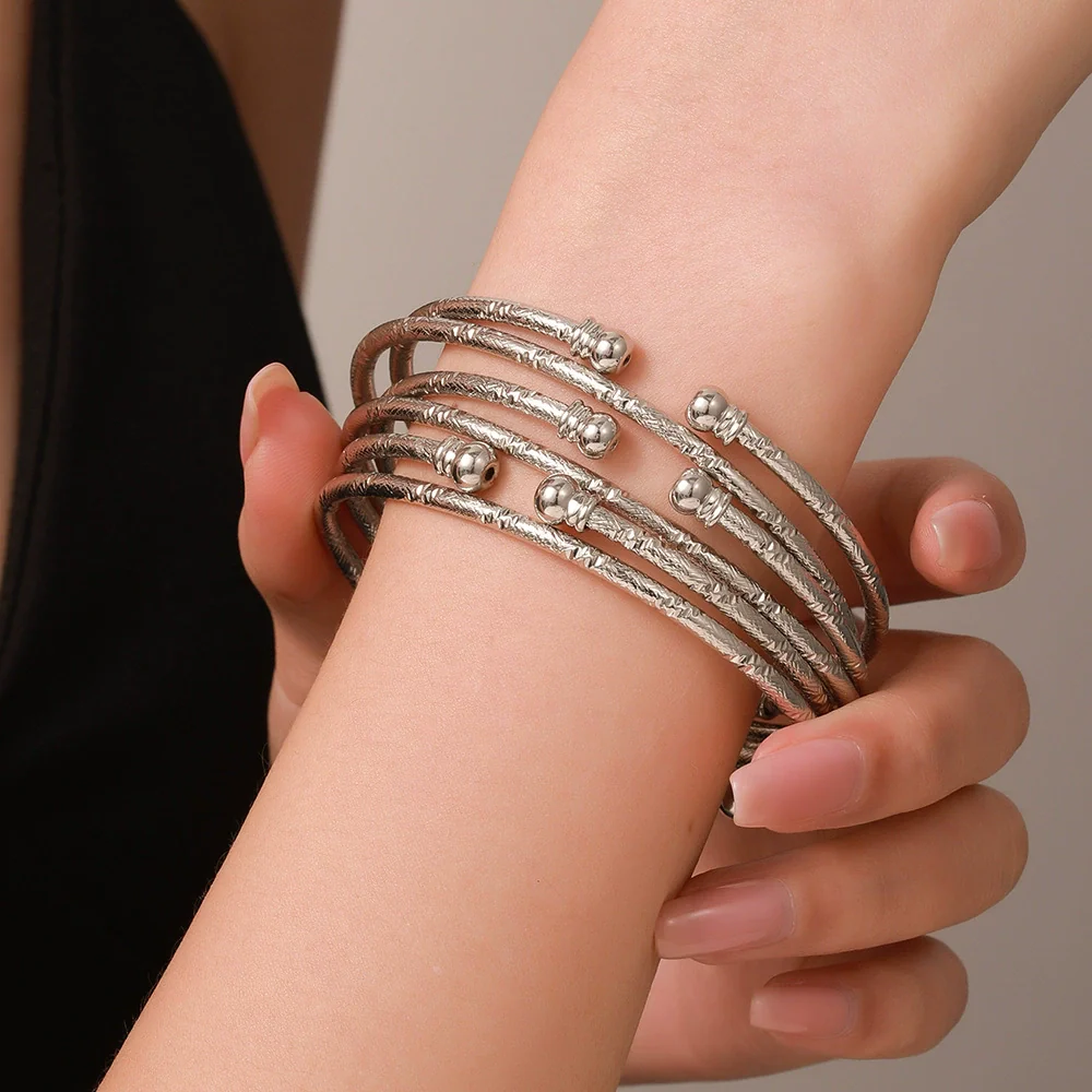 Wholesale Alloy Geometric Electroplated Multilayer Stacked Unisex And Women's Bracelet 6Piece Set - Image 54