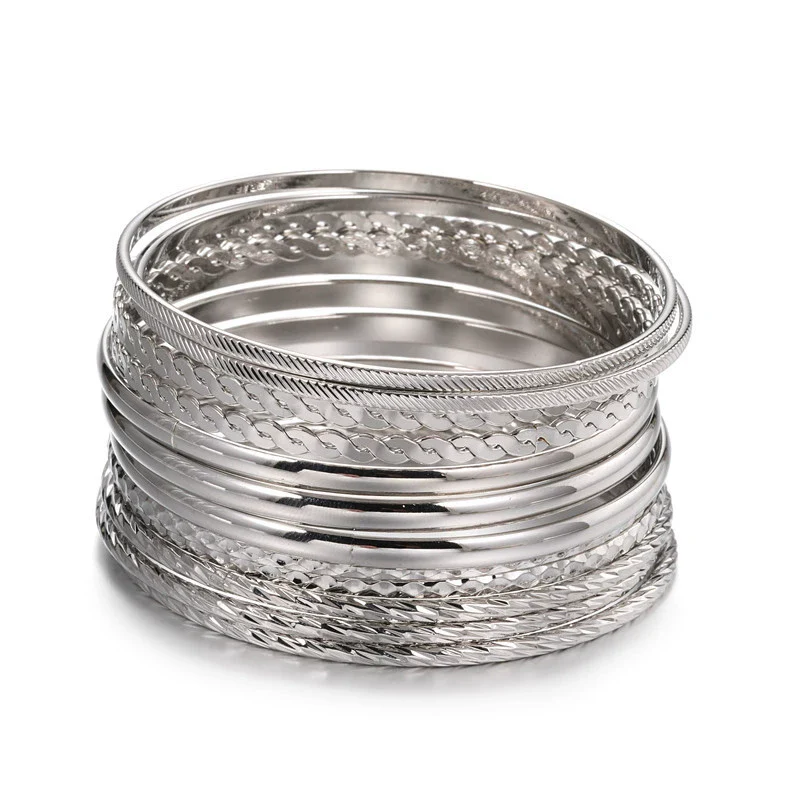 Wholesale Alloy Geometric Electroplated Multilayer Stacked Unisex And Women's Bracelet 6Piece Set - Image 8
