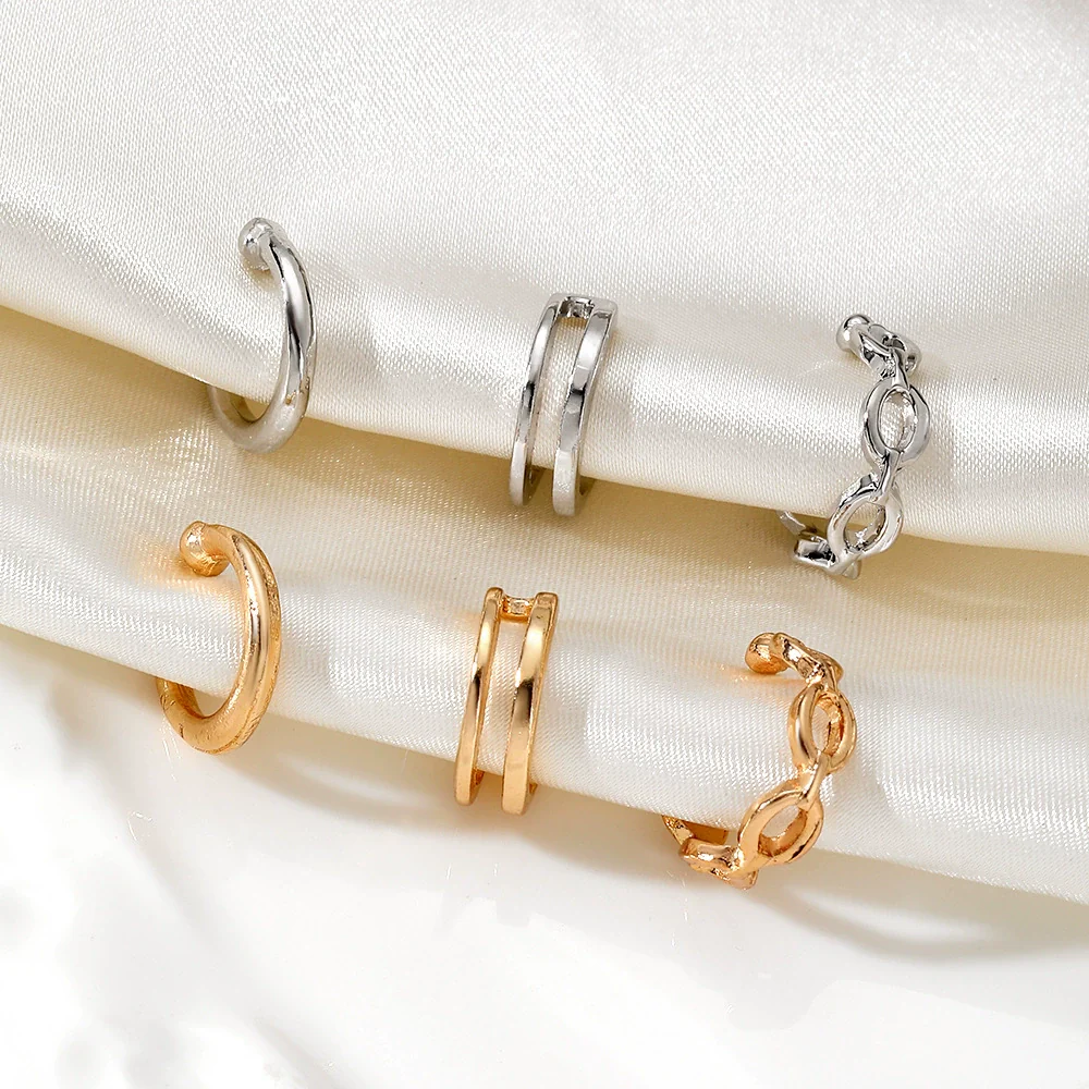 Wholesale Alloy Geometric Hollow Chain Ushaped Ear Clip For Women Electroplated Simple Cold Style Earrings - Image 3