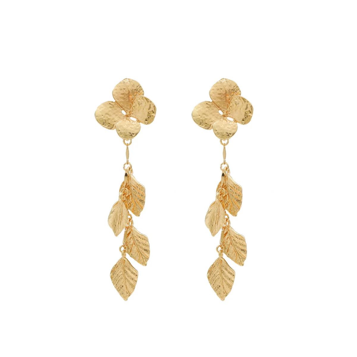 Wholesale Alloy Geometric Leaf Petals Pleated Tassel Earrings For Women Light Luxury Style Electroplated - Image 5