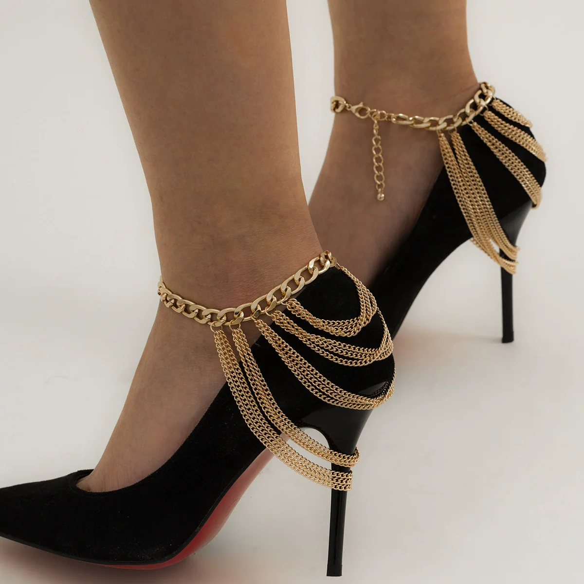 Wholesale Alloy Geometric Multi Layer Tassel Hip Hop Anklet For Women