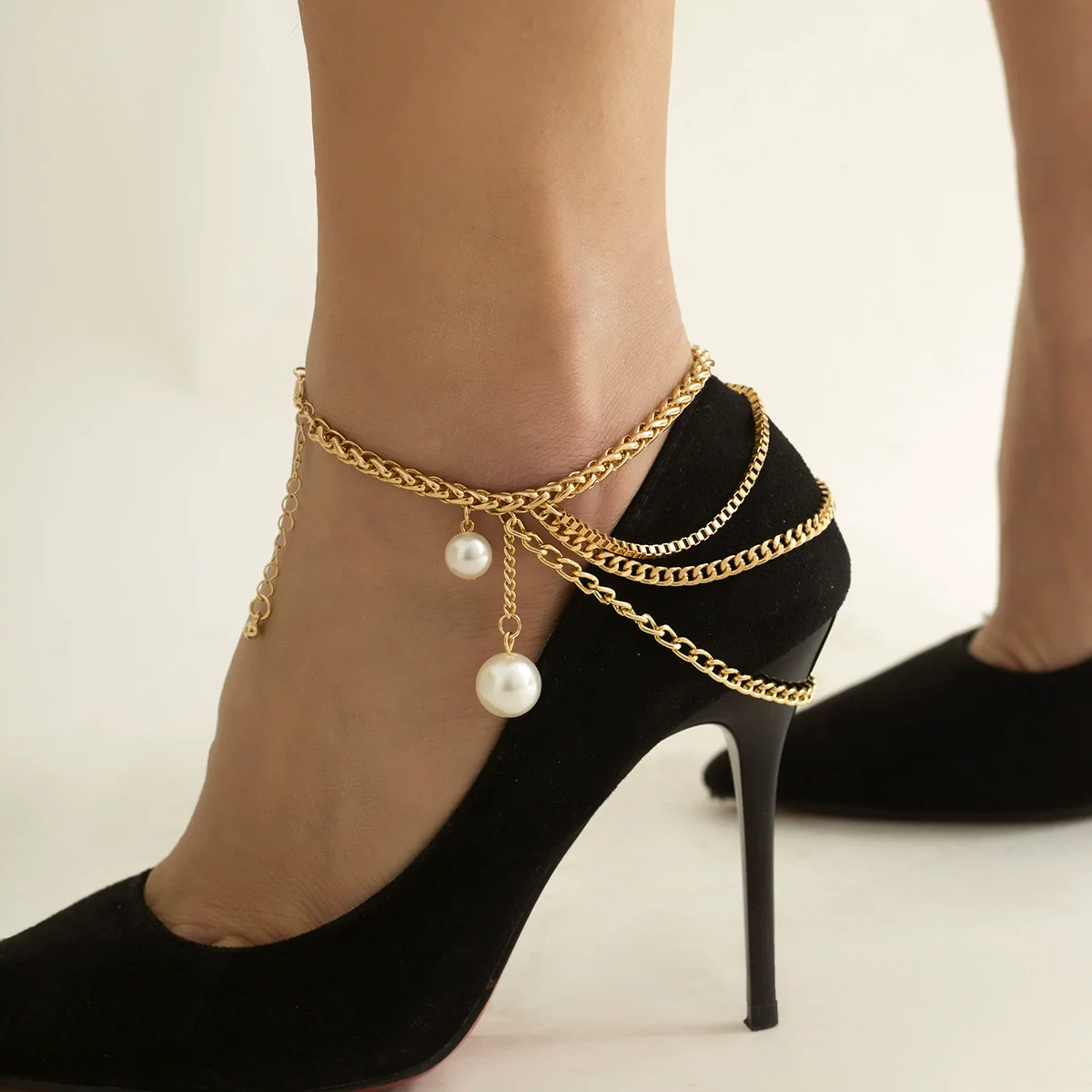 Wholesale Alloy Geometric Multi Layer Tassel Hip Hop Anklet For Women - Image 8