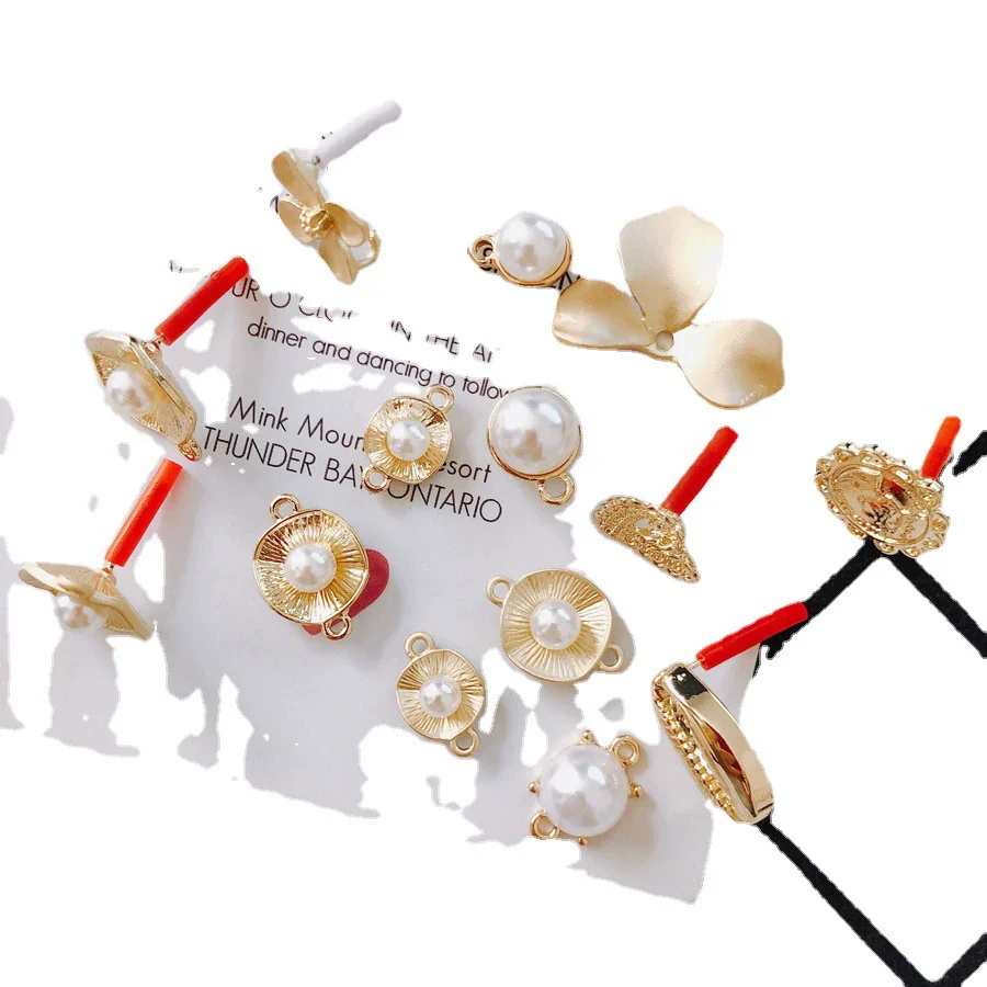 Wholesale Alloy Geometric Pearl Flower Shaped Diy Jewelry Accessories Earrings Bracelet Pendant With Electroplating - Image 5