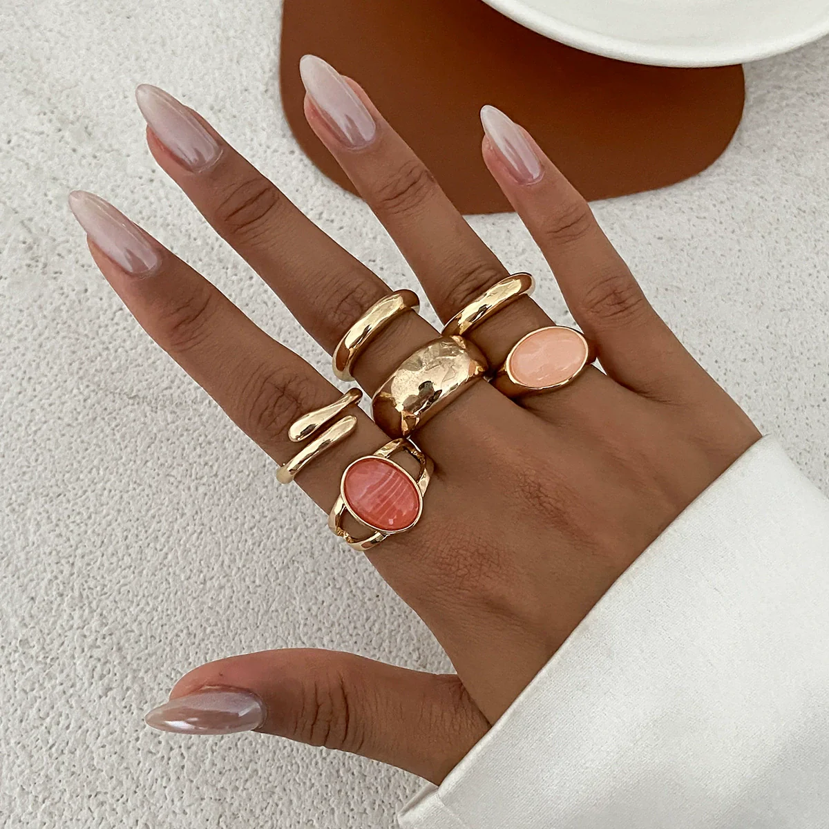 Wholesale Alloy Geometric Pleated Imitation Gemstone Rhinestone Ring Set For Women With Electroplating Design - Image 11