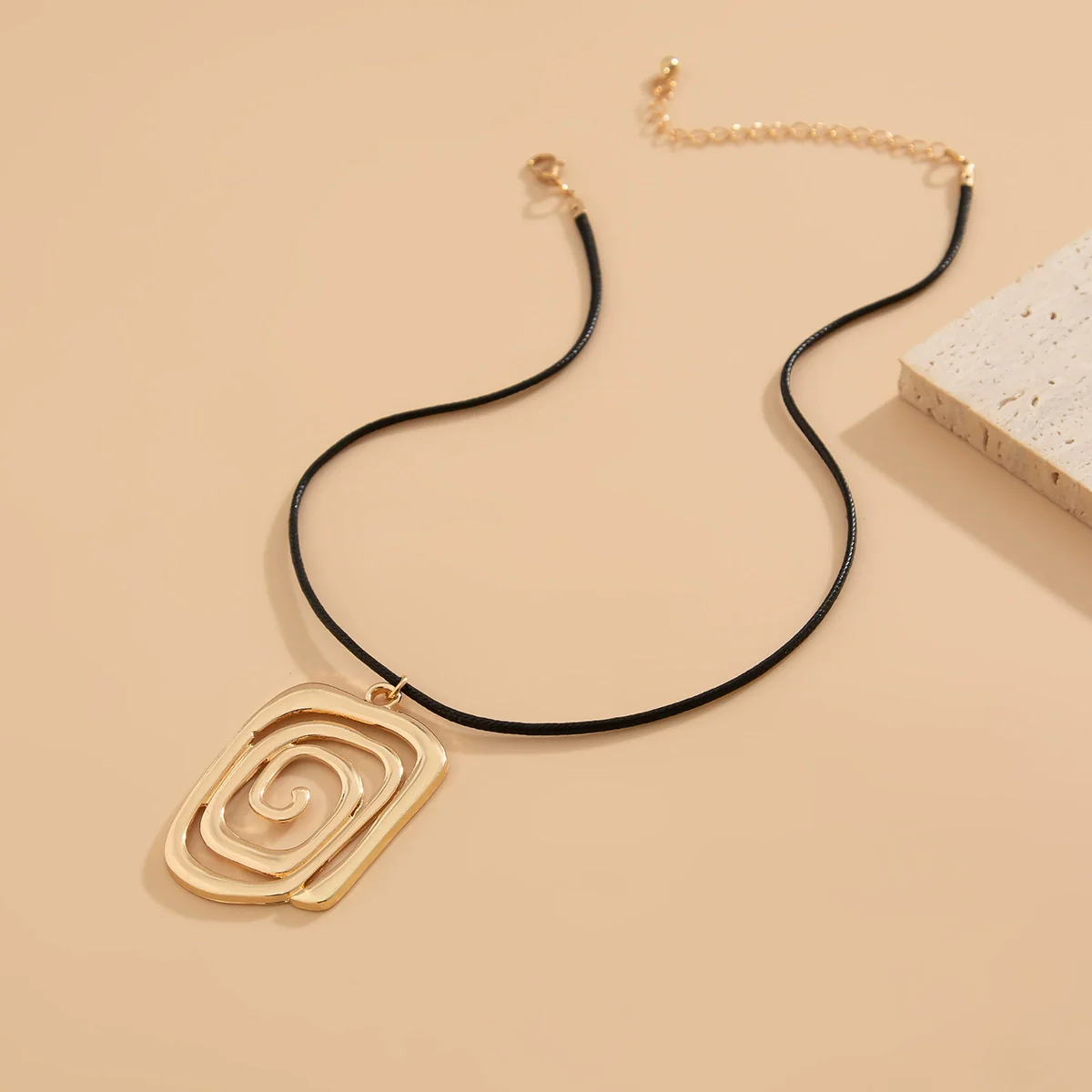 Wholesale Alloy Geometric Square Spiral Pendant Necklace For Women With Dripping Oil Design And Wax Thread - Image 3