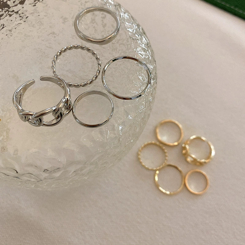 Wholesale Alloy Geometric Style Electroplated Fashion Ring Fivepiece Set Hand Jewelry