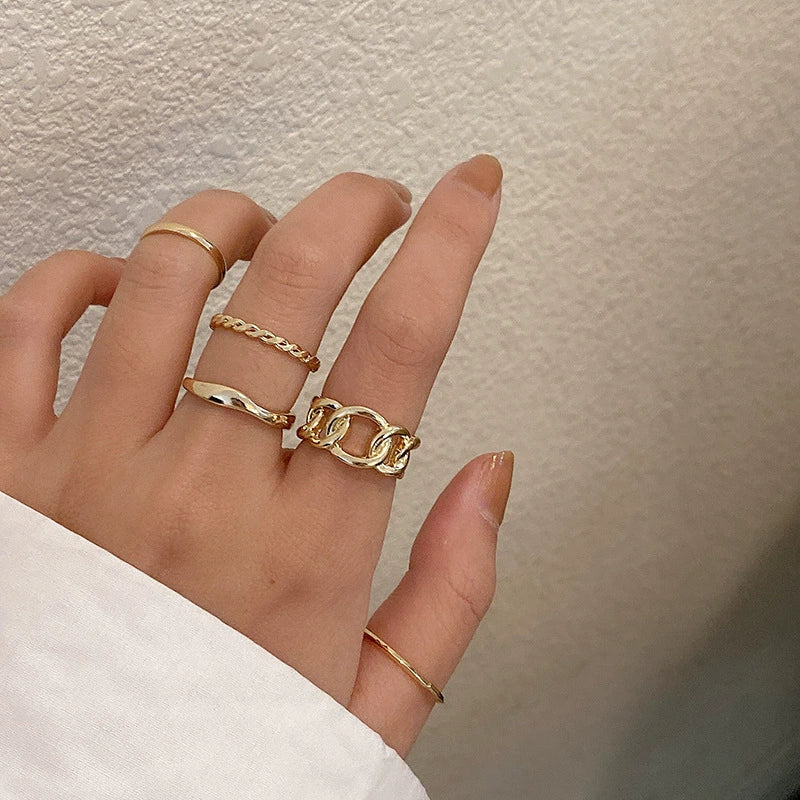 Wholesale Alloy Geometric Style Electroplated Fashion Ring Fivepiece Set Hand Jewelry - Image 2