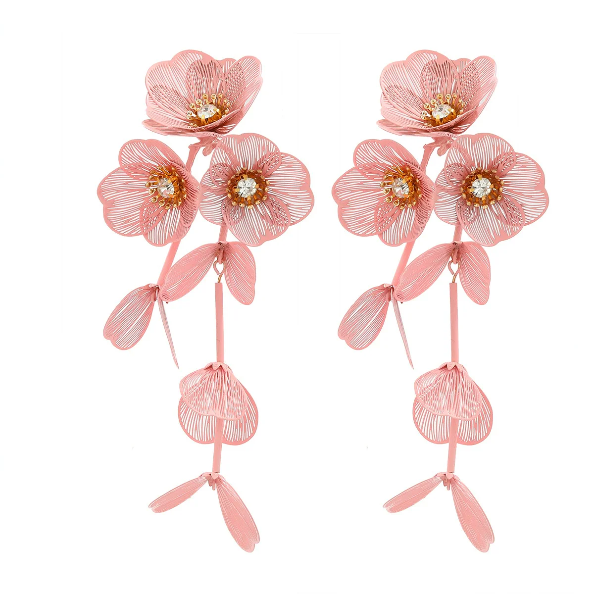 Wholesale Alloy Geometric Style Electroplated Stainless Steel Needle Flower Petals Tassel Earrings For Women - Image 5