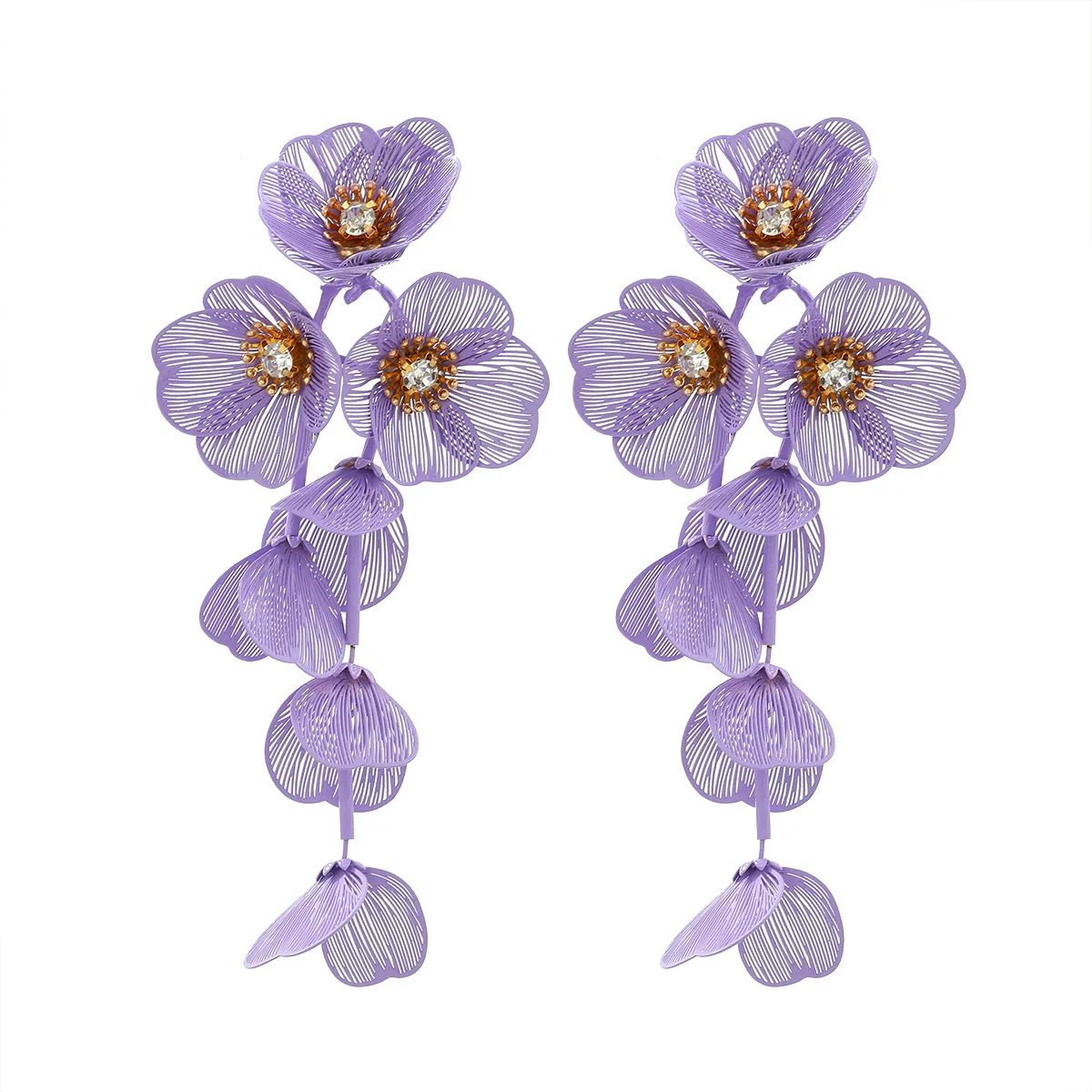 Wholesale Alloy Geometric Style Electroplated Stainless Steel Needle Flower Petals Tassel Earrings For Women - Image 6