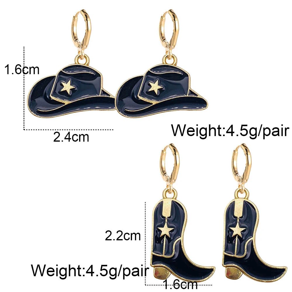 Wholesale Alloy Geometric Ushaped Dripping Oil Cowboy Boots Hat Drop Pendant Earrings Jewelry For Women - Image 2