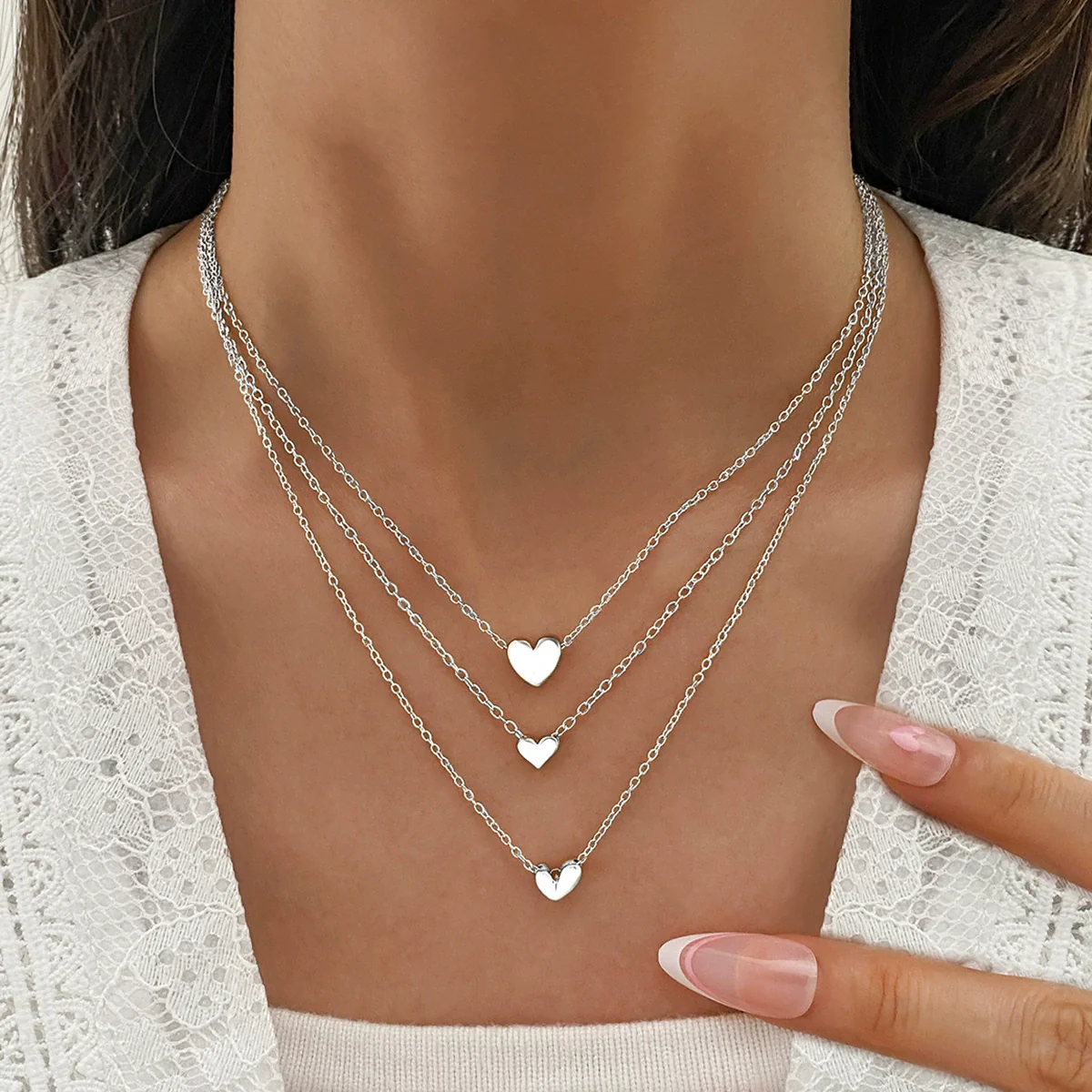 Wholesale Alloy Heart Shape Pendant O Word Chain Necklace With Electroplating For Women - Image 7