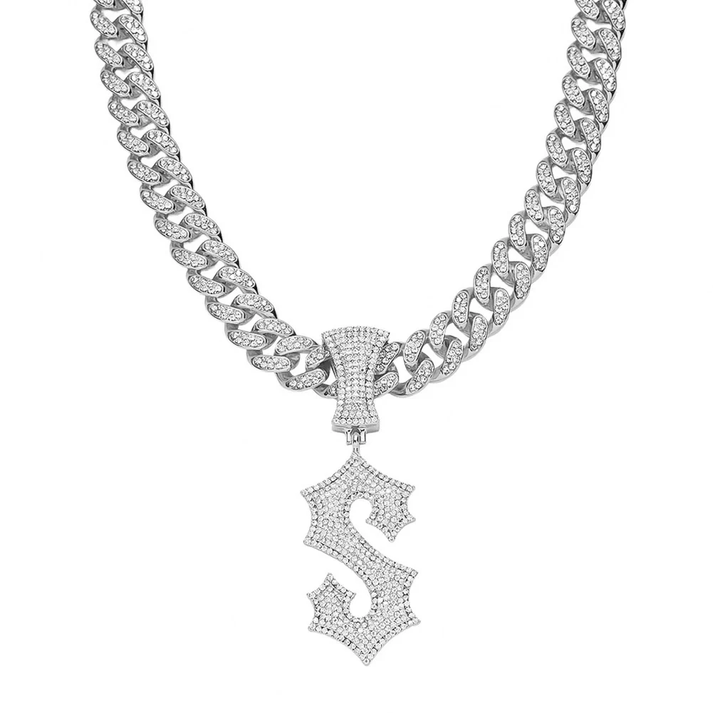 Wholesale Alloy Hip Hop Style Cuban Chain With English Letter S Pendant And Diamond Design Men's Necklace - Image 5