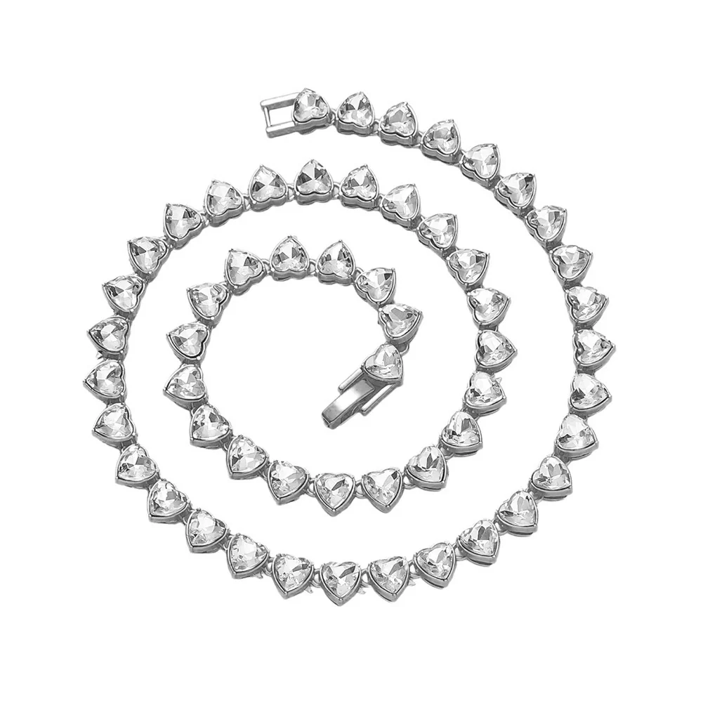 Wholesale Alloy Hip Hop Style Geometric Heart Stitching Diamond Necklace For Men - Image 5