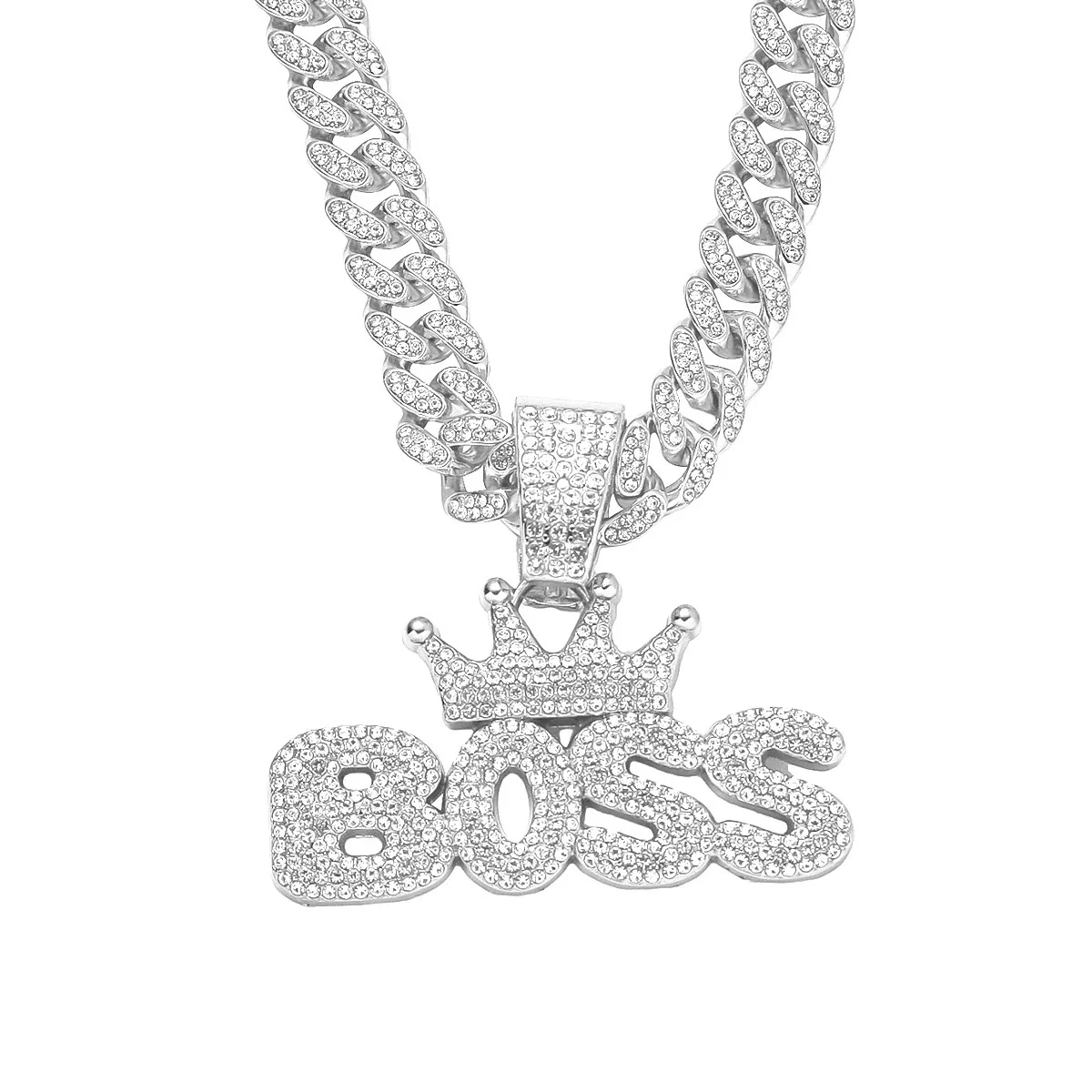 Wholesale Alloy Hiphop Exaggerated Crown Letter Pendant Cuban Chain Men's Jewelry With Diamond Design - Image 5