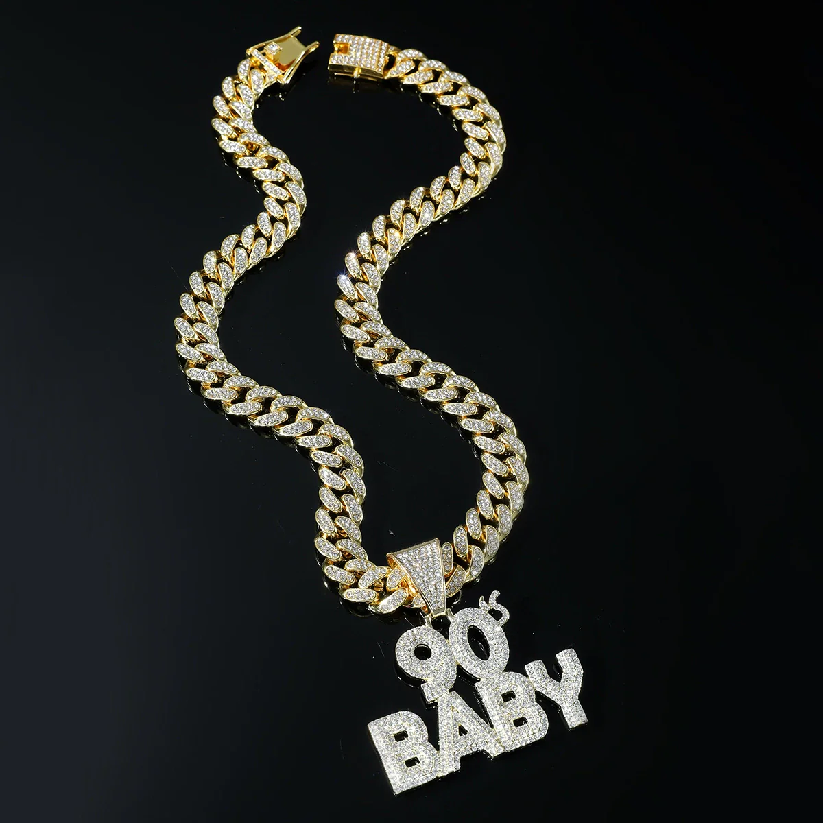 Wholesale Alloy Hiphop Exaggerated Letters Diamond Pendant Necklace For Men With Cuban Chain - Image 2