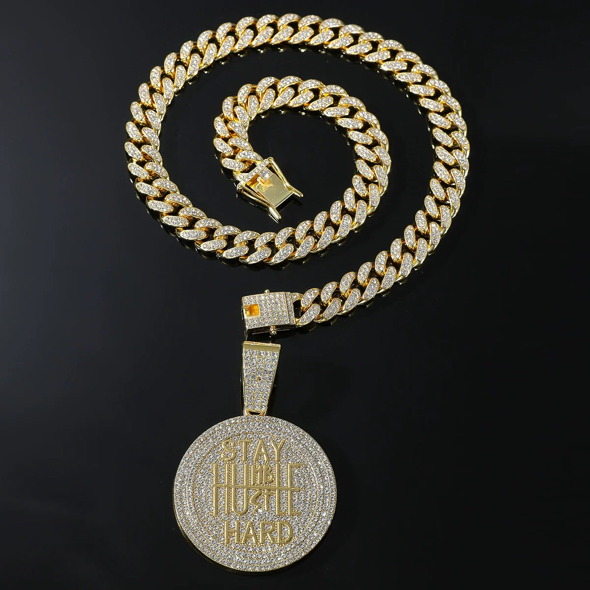Wholesale Alloy Hiphop Geometric English Letters Full Diamond Pendant Necklace For Men - Image 3