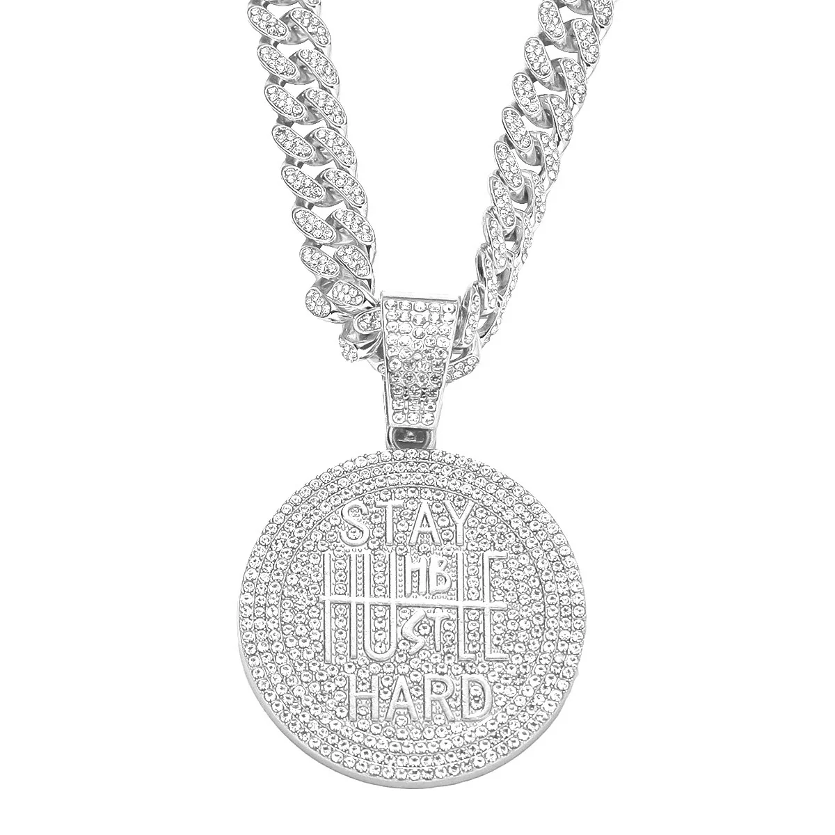 Wholesale Alloy Hiphop Geometric English Letters Full Diamond Pendant Necklace For Men - Image 5