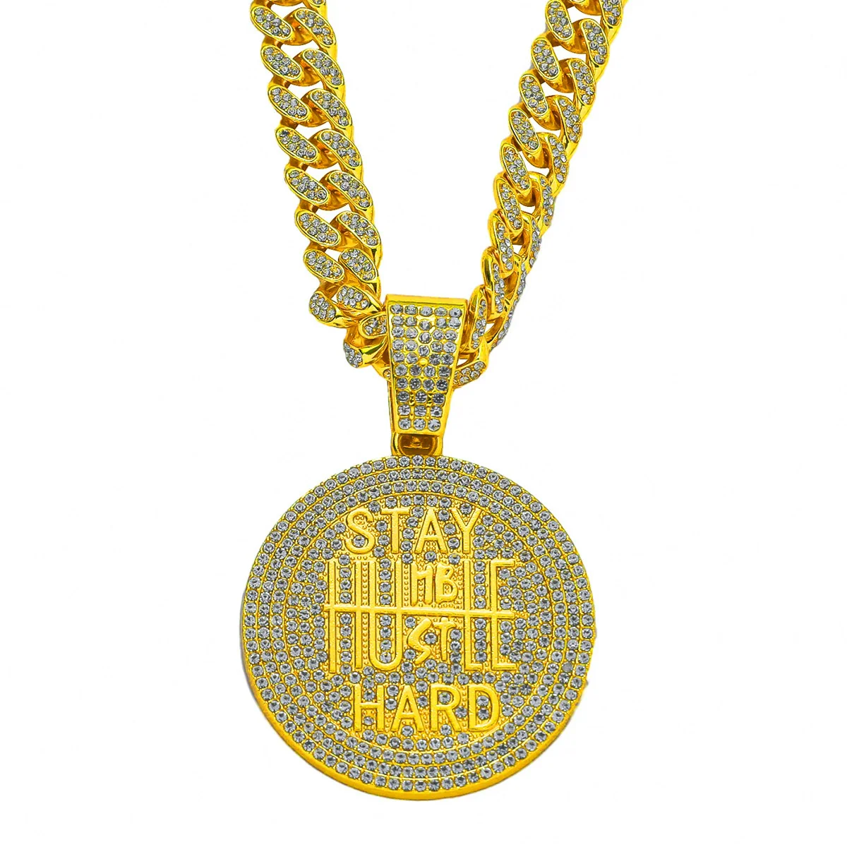 Wholesale Alloy Hiphop Geometric English Letters Full Diamond Pendant Necklace For Men - Image 6