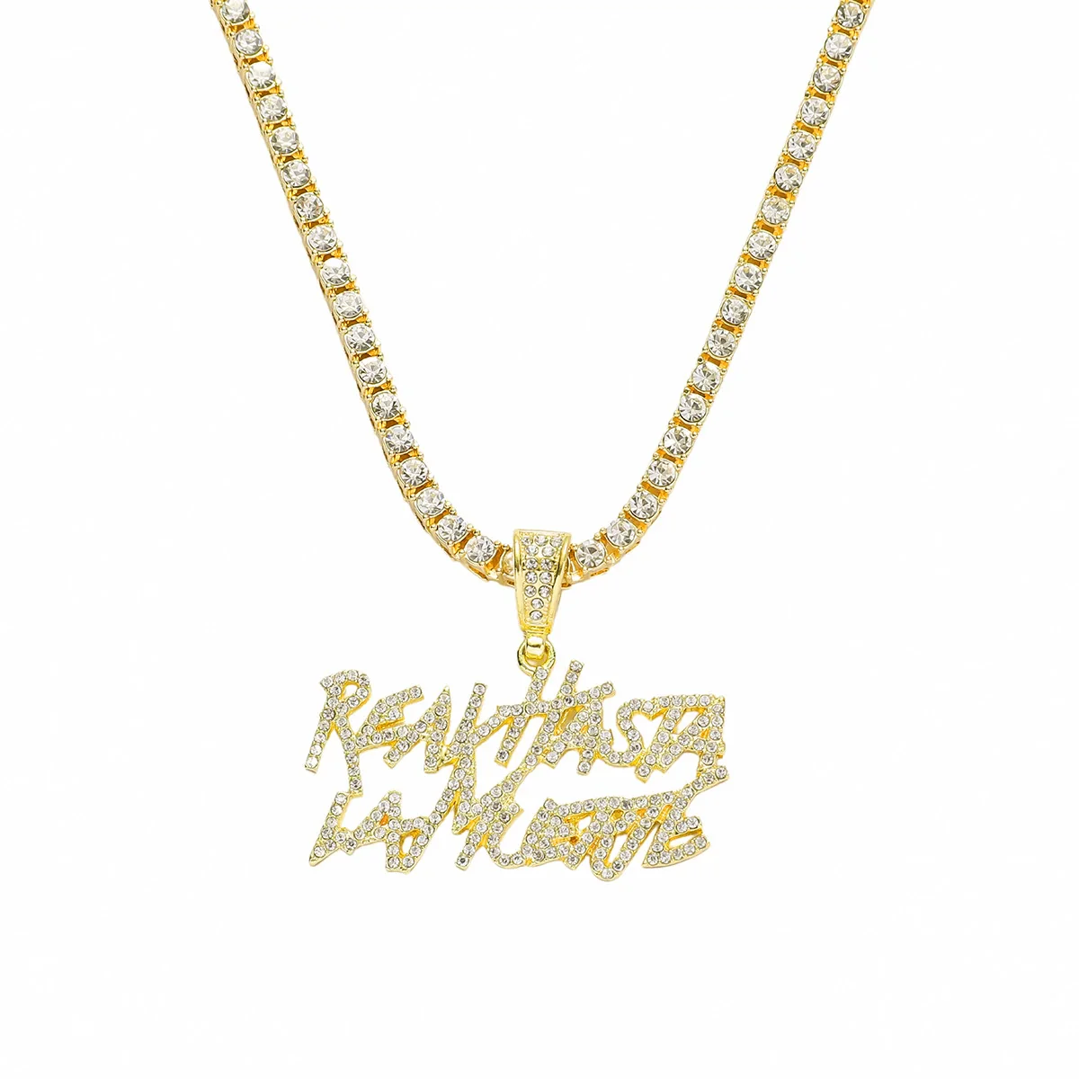 Wholesale Alloy Hiphop Style Geometric Letter Double Row Diamond Pendant Necklace For Men