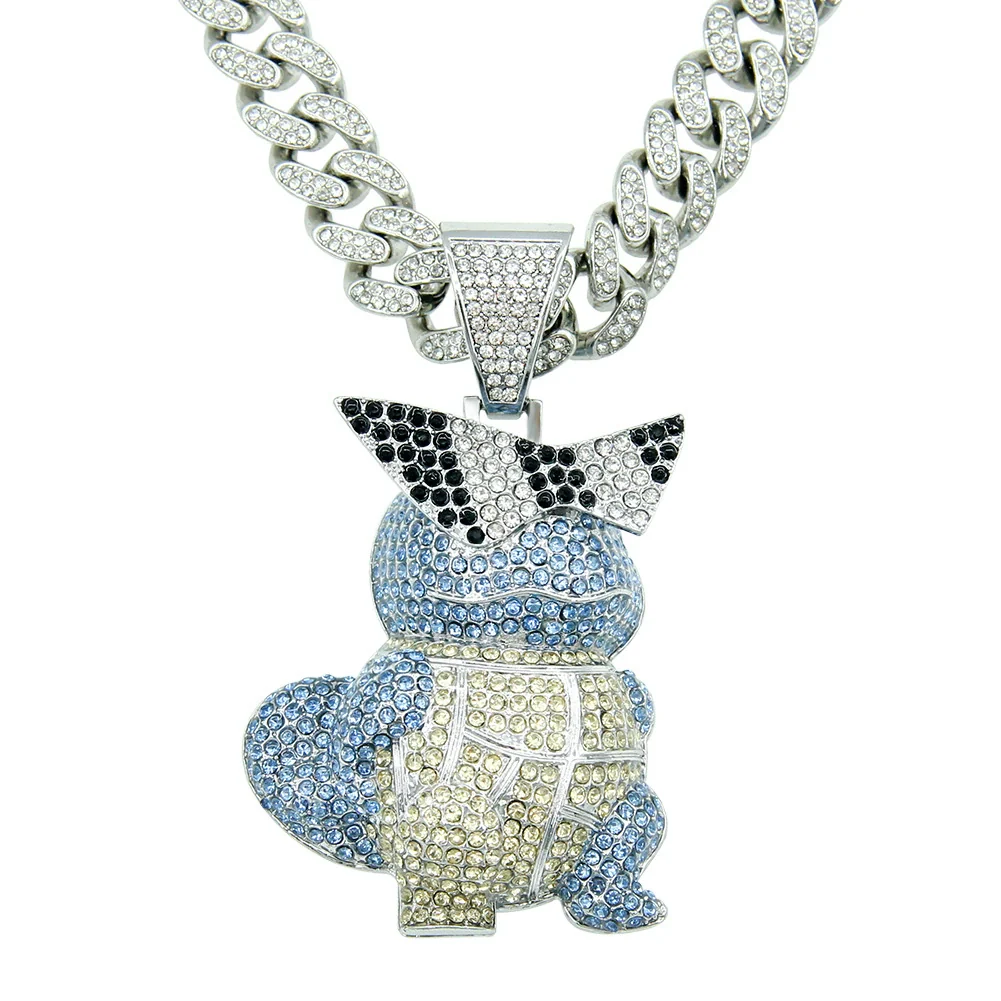 Wholesale Alloy Hiphop Style Threedimensional Cartoon Animal Pendant Necklace With Diamond Inlay And Cuban Chain