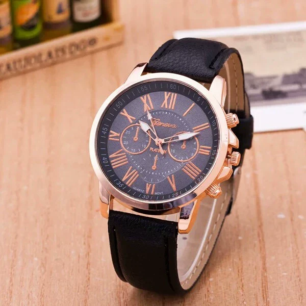 Wholesale Alloy Imitation Leather Strap Quartz Watch With Round Dial And Roman Numeral Scale Leisure Style - Image 3