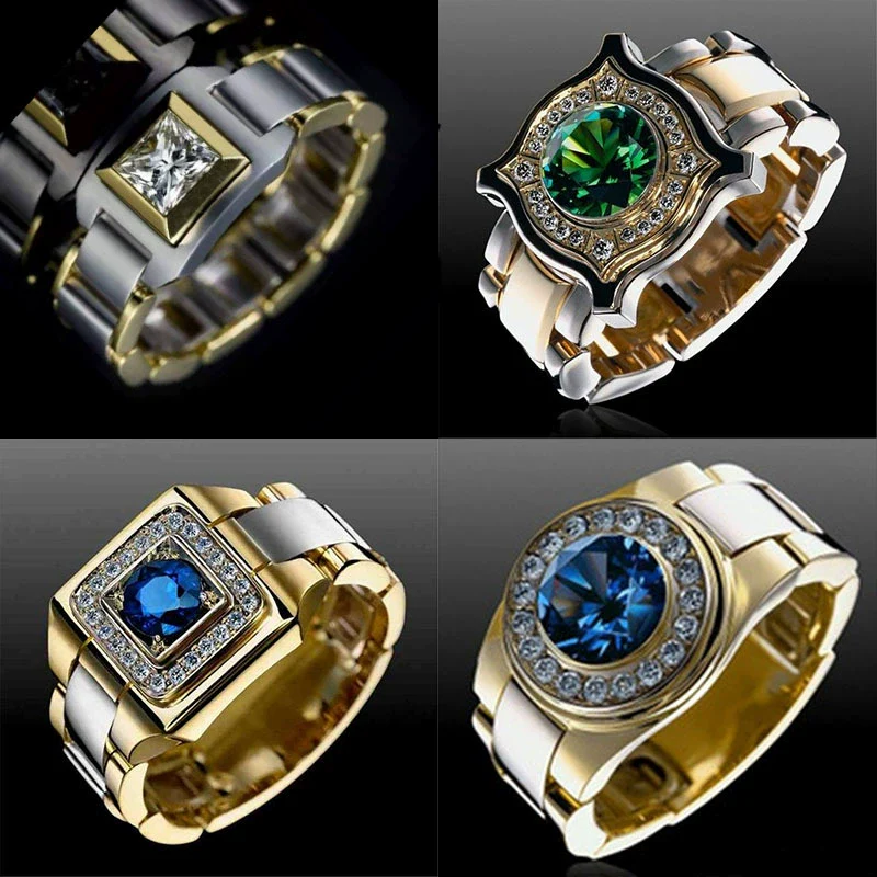 Wholesale Alloy Inlaid Blue Zircon Geometric Ring With Electroplating Treatment