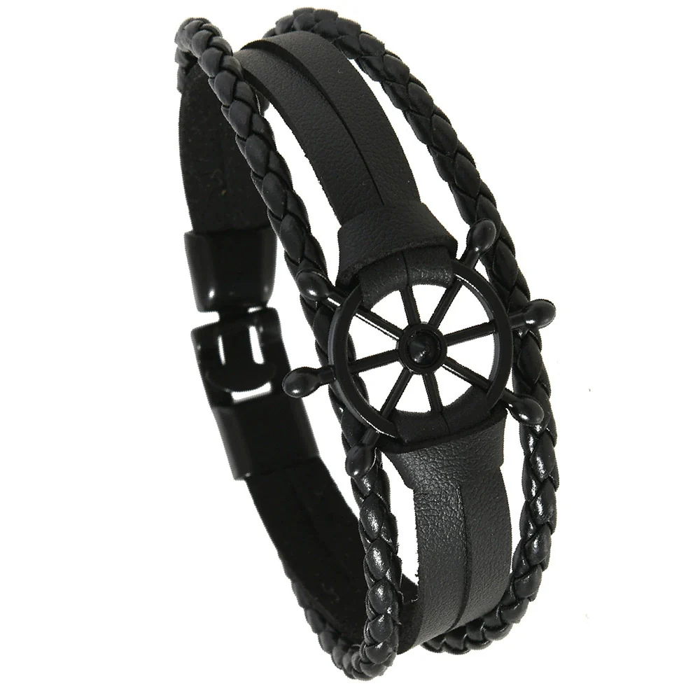 Wholesale Alloy Leather Buckle Handwoven Bracelets Retro Style Rudder Shape For Men And Women - Image 5
