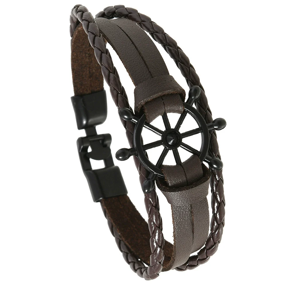 Wholesale Alloy Leather Buckle Handwoven Bracelets Retro Style Rudder Shape For Men And Women - Image 7