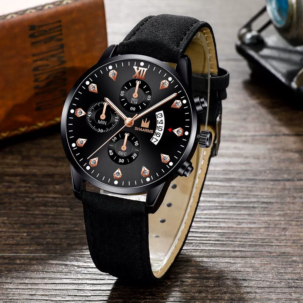 Wholesale Alloy Men's Business Style Round Dial Quartz Belt Watch With Fake Three Eyes And Fanshaped Design - Image 2