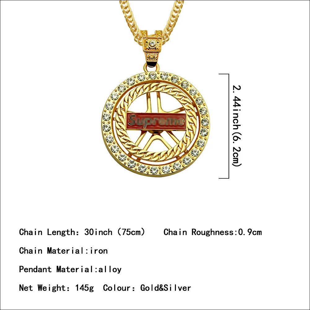 Wholesale Alloy Men's Diamondembedded Dollar Sign Pendant Necklace With Cuban Chain - Image 2