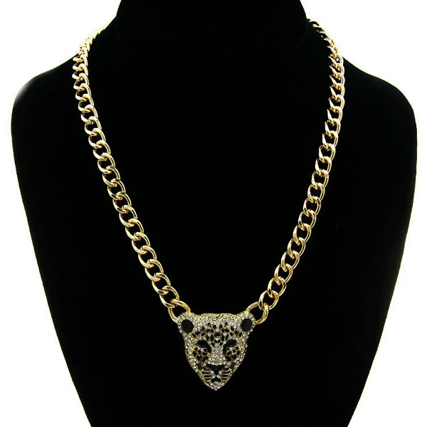 Wholesale Alloy Necklace With Leopard Head Design And Snake Bone Chain Electroplated - Image 2