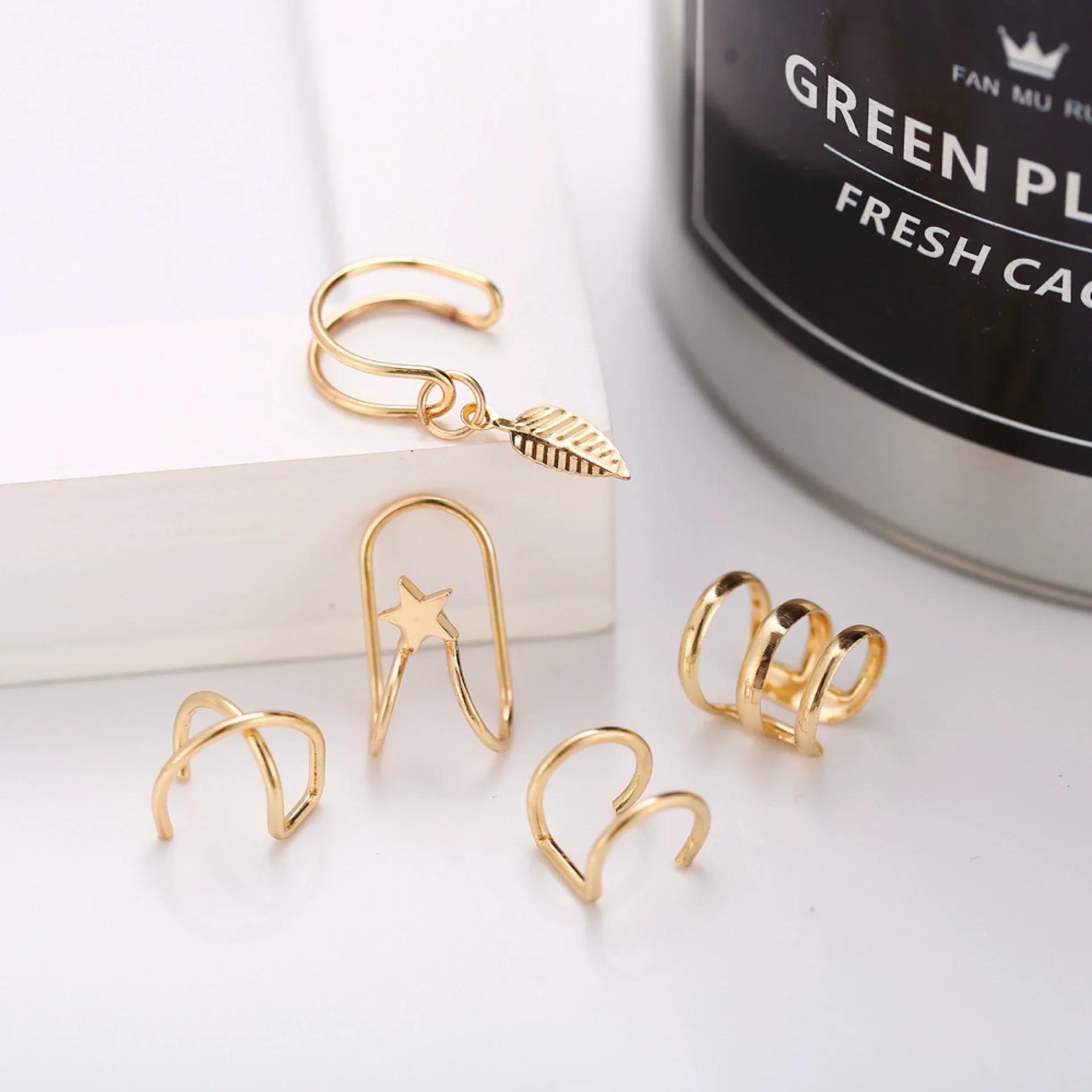 Wholesale Alloy Nonpierced Women's Geometric Ushaped Doublelayer Ear Studs Electroplated - Image 4