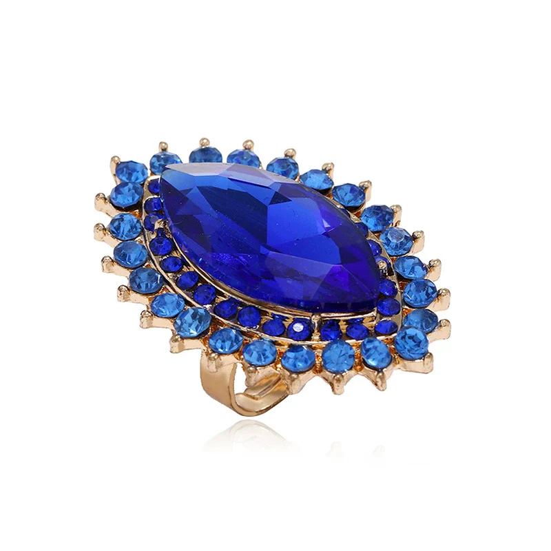 Wholesale Alloy Oval Retro Fashion Exaggerated Luxury Geometric Diamond Open Ring For Unisex And Women - Image 6