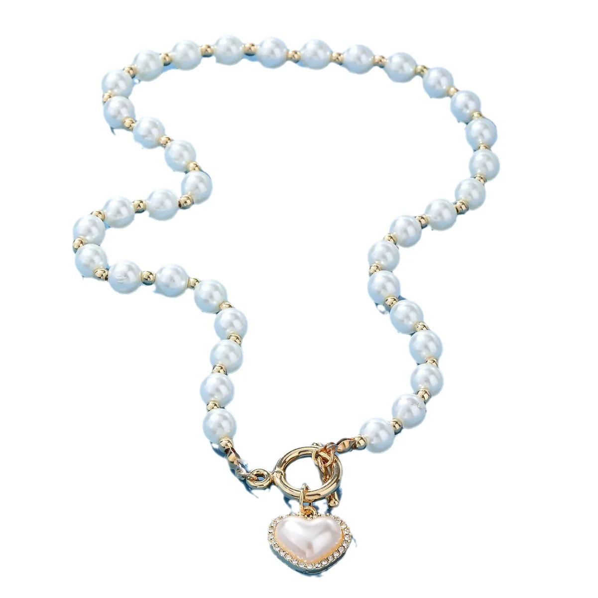 Wholesale Alloy Pearl Chain Necklace With Diamond And Geometric Design For Women French Retro Style - Image 5
