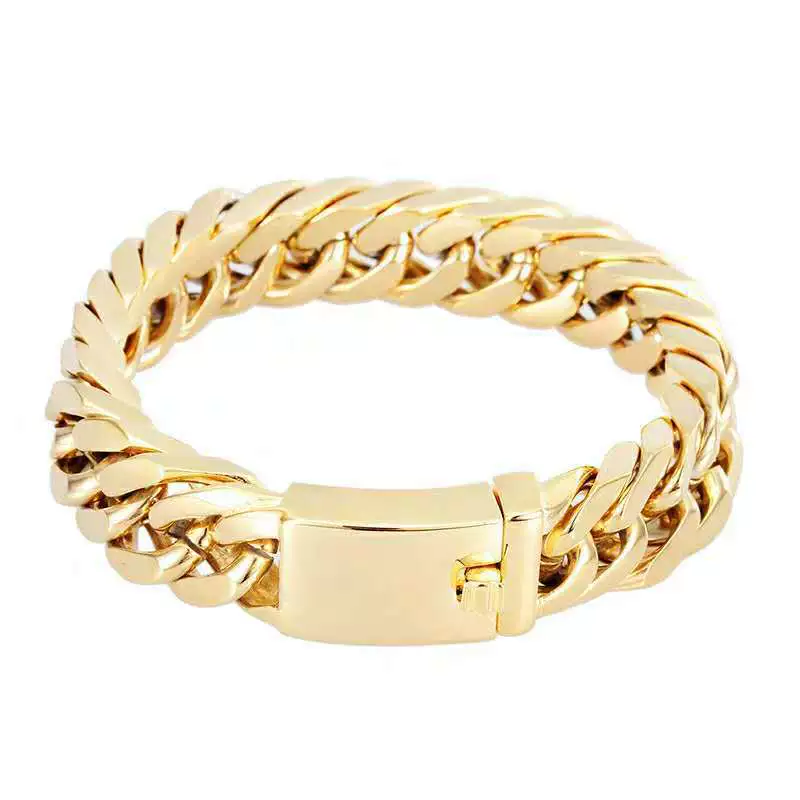 Wholesale Alloy Plated 18K Real Gold Exaggerated Rhombus Men's Electroplated Double Buckle Bracelet - Image 4