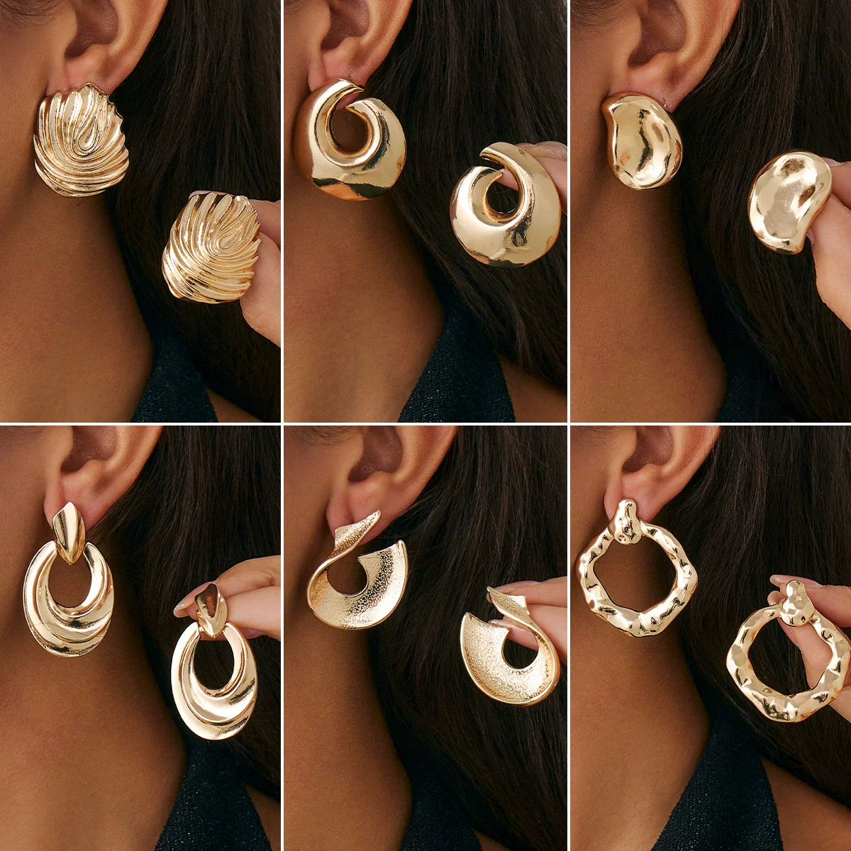 Wholesale Alloy Pleated Geometric Cut Out Spiral Flower Design Electroplated Women's Earrings