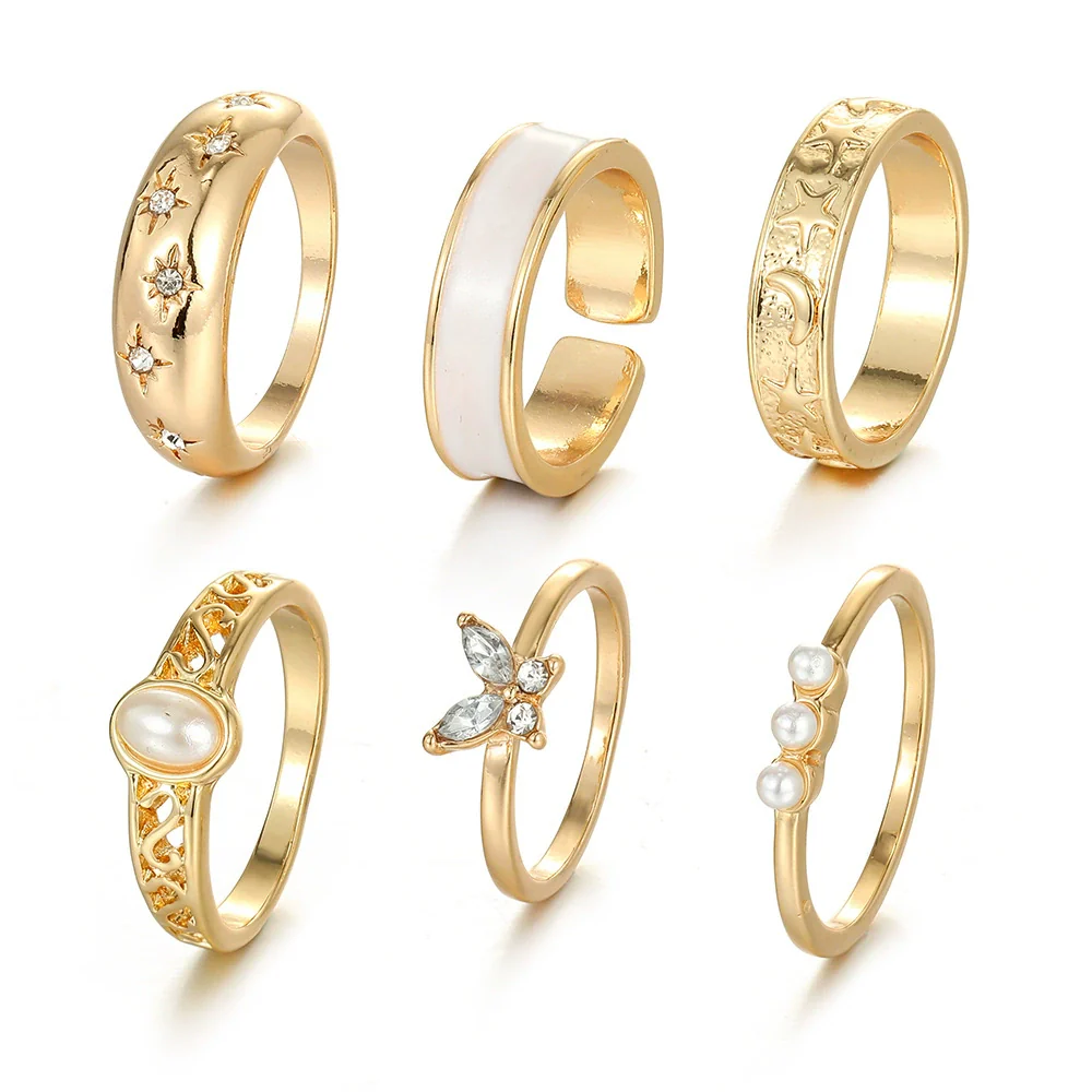 Wholesale Alloy Retro Geometric Animal Style Oil Dripping Butterfly Ring Set With Electroplating For Women - Image 10