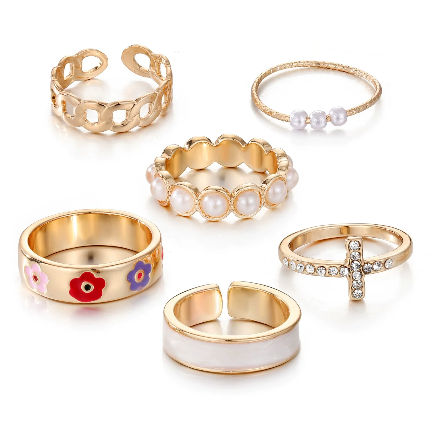 Wholesale Alloy Retro Geometric Animal Style Oil Dripping Butterfly Ring Set With Electroplating For Women - Image 11