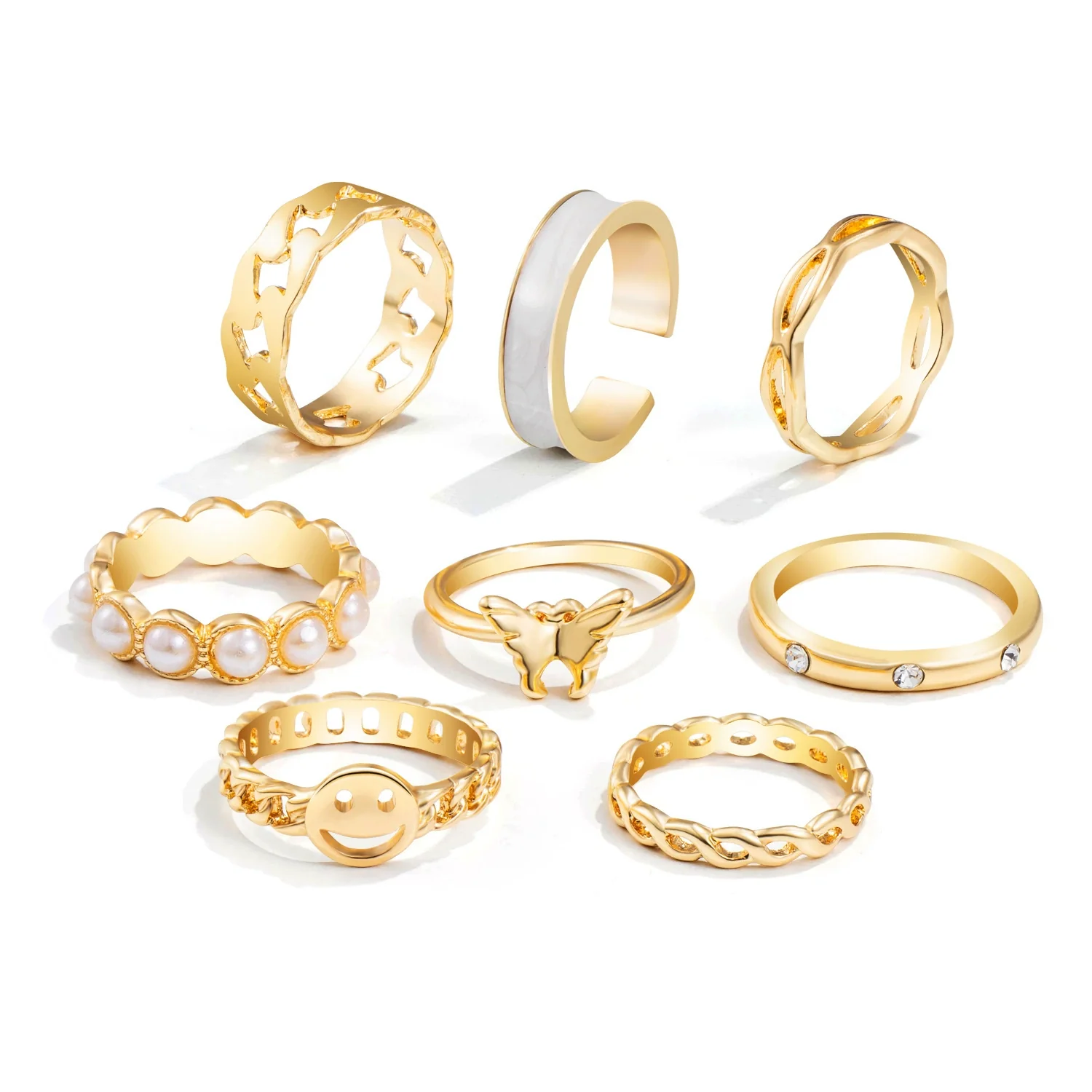 Wholesale Alloy Retro Geometric Animal Style Oil Dripping Butterfly Ring Set With Electroplating For Women - Image 13