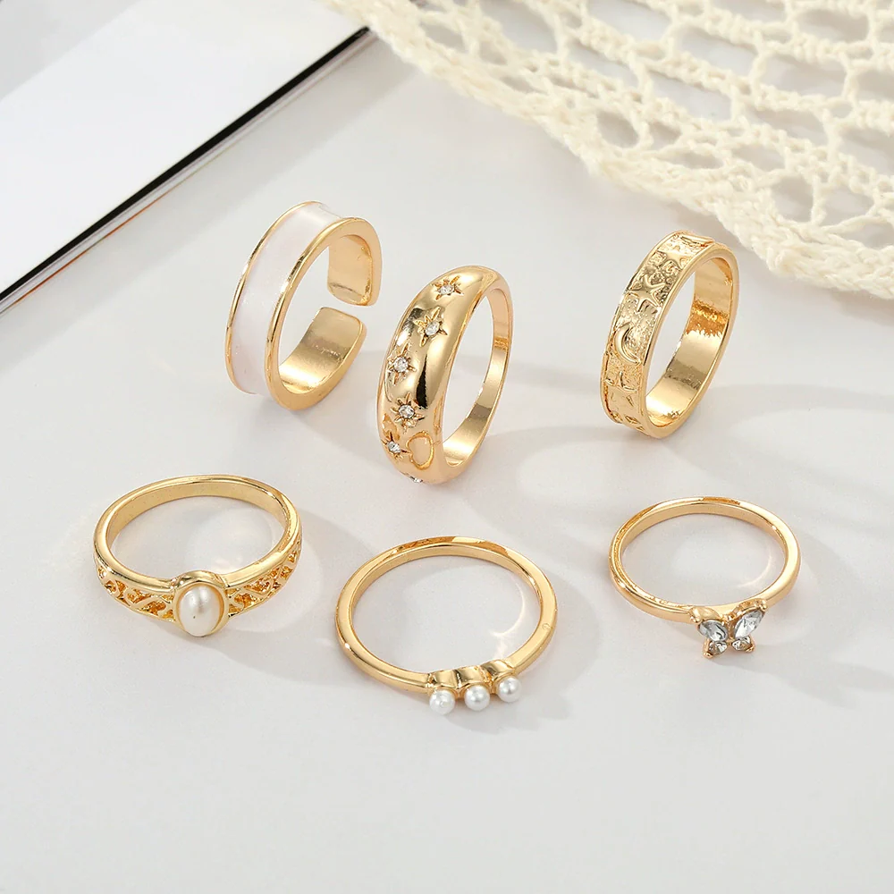 Wholesale Alloy Retro Geometric Animal Style Oil Dripping Butterfly Ring Set With Electroplating For Women - Image 3